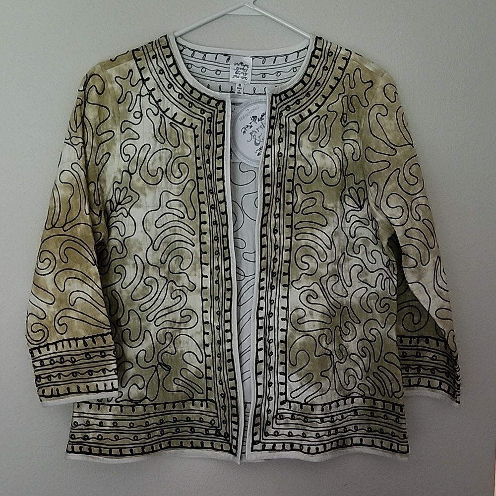 Parsley & Sage Cardigan Blazer Jacket Embroidered Open Front Sage Size M (NWT)
